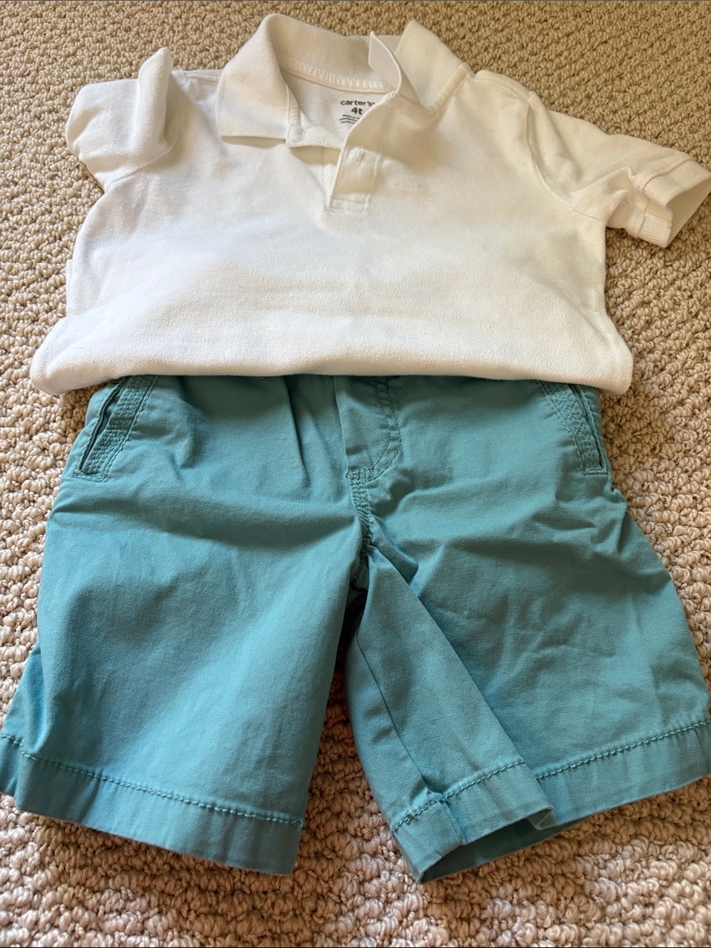 Boys Teal Casual Shorts with White Polo 4T